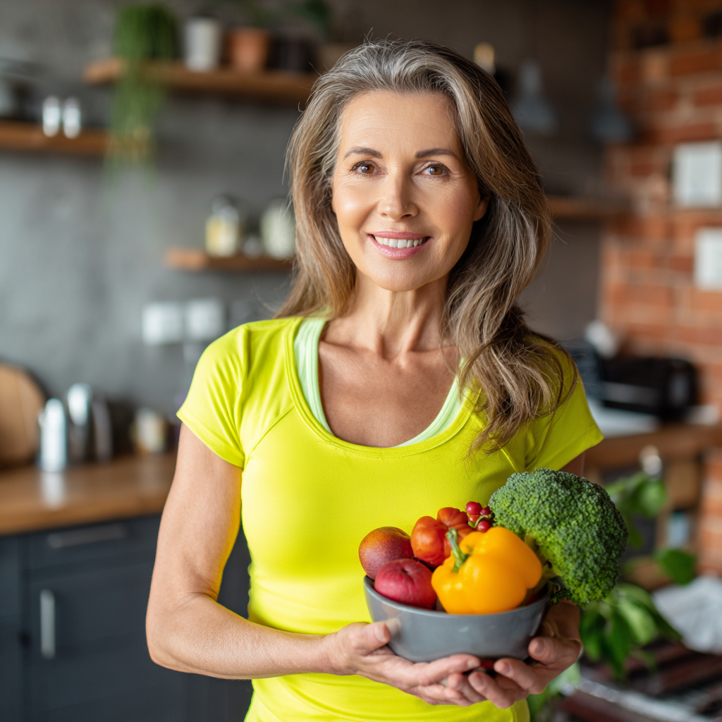 Happy Ukrainian man in his forties preparing fresh salad at home, demonstrating improved cooking habits and wellbeing from nutrition planning